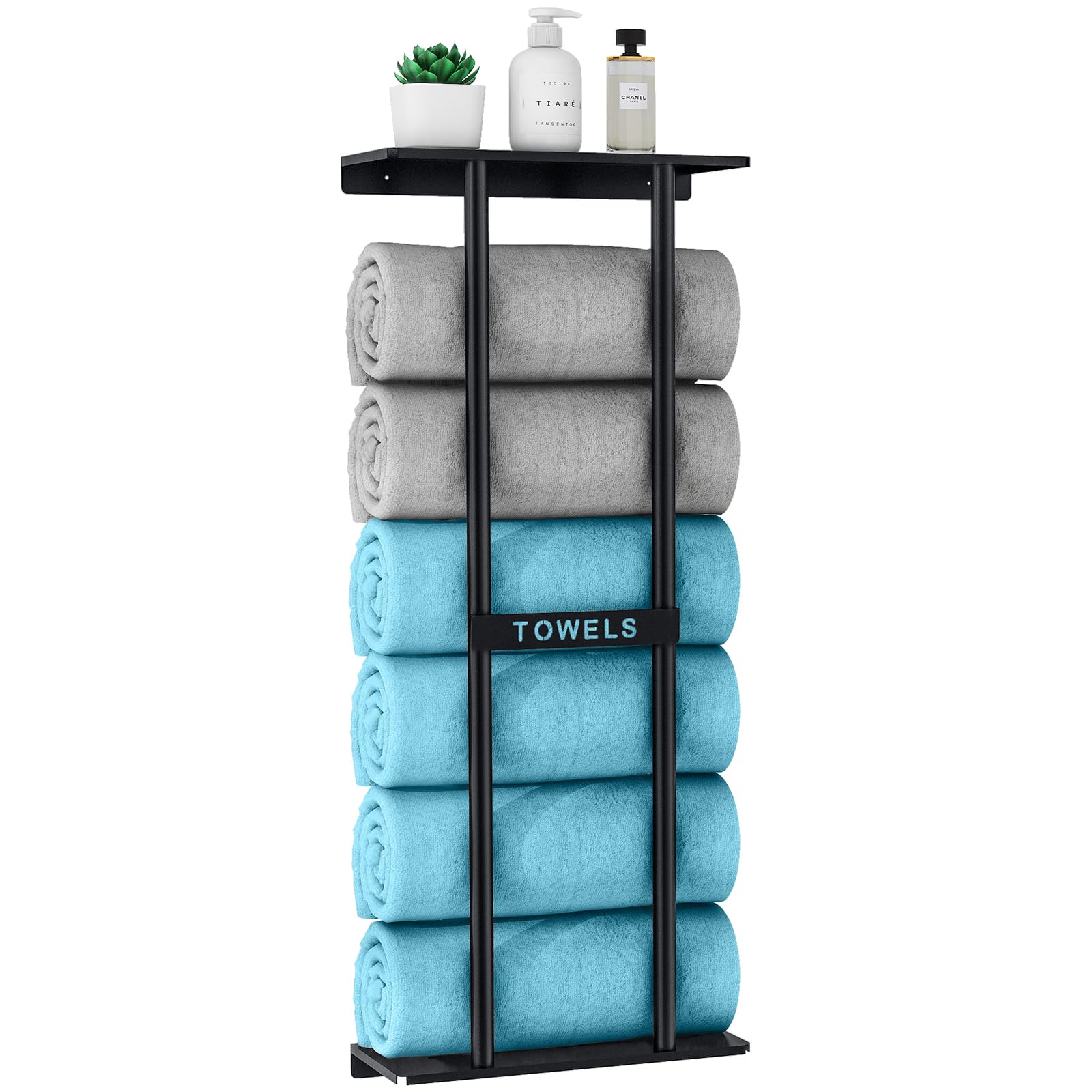 Handtuchhalter Wand Schwarz Große Handtuchregal Badezimmer 76cm Gästehandtuchhalter Wandmontage Badetuchhalter with Regal Handtuch Gerollte Aufbewahrung, Metall Schwarz 76 cm Angebot bei HelloDeals