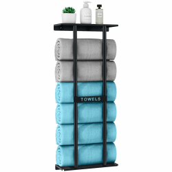 Handtuchhalter Wand Schwarz Große Handtuchregal Badezimmer 76cm Gästehandtuchhalter Wandmontage Badetuchhalter with Regal Handtuch Gerollte Aufbewahrung, Metall Schwarz 76 cm Angebot bei HelloDeals