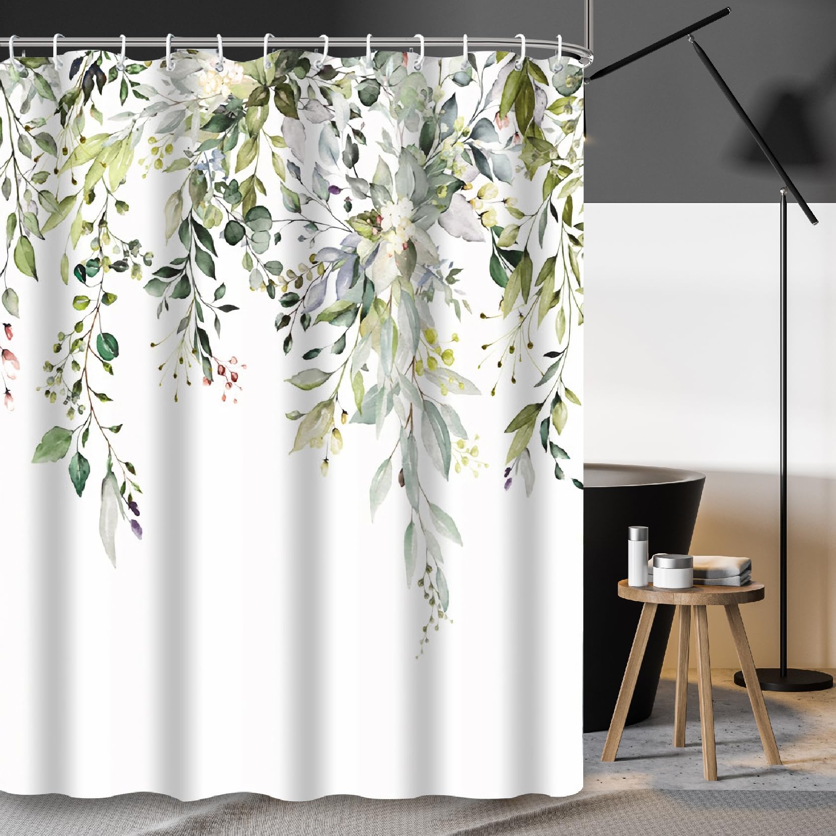 Duschvorhang mit Haken, 200x240cm Shower Curtains Textil Anti-schimmel Wasserdicht Waschbar Duschvorhänge (Grüne Pflanzen) H200 x B240 cm (1er Pack) Grün Angebot bei HelloDeals