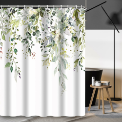 Duschvorhang mit Haken, 200x240cm Shower Curtains Textil Anti-schimmel Wasserdicht Waschbar Duschvorhänge (Grüne Pflanzen) H200 x B240 cm (1er Pack) Grün Angebot bei HelloDeals
