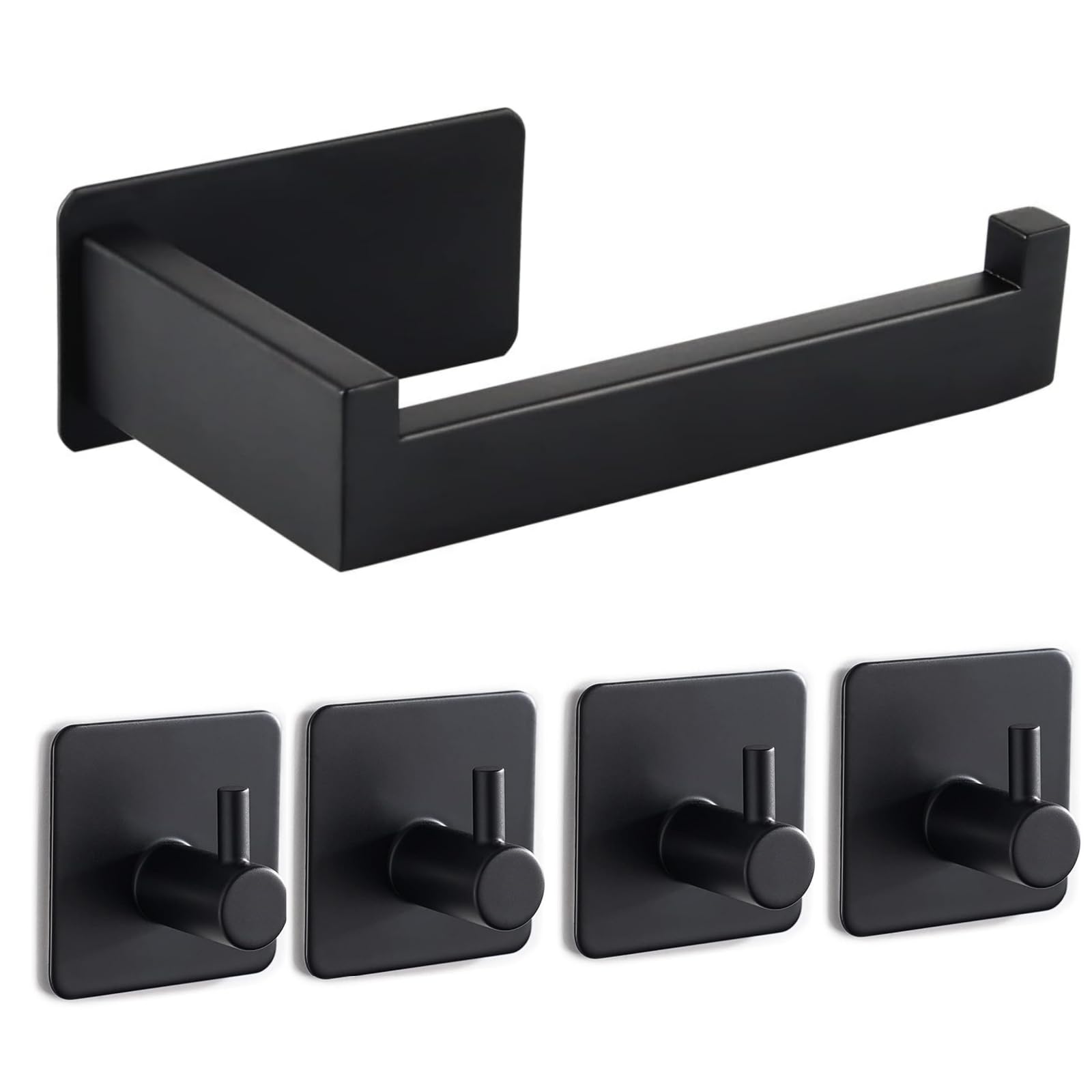 Toilettenpapierhalter Ohne Bohren, Selbstklebend Klopapierhalter WC Papierhalter Edelstahl Toilettenpapierrollenhalter mit 4 Stück Handtuchhaken für Küche und Badzimmer, Schwarz Angebot bei HelloDeals