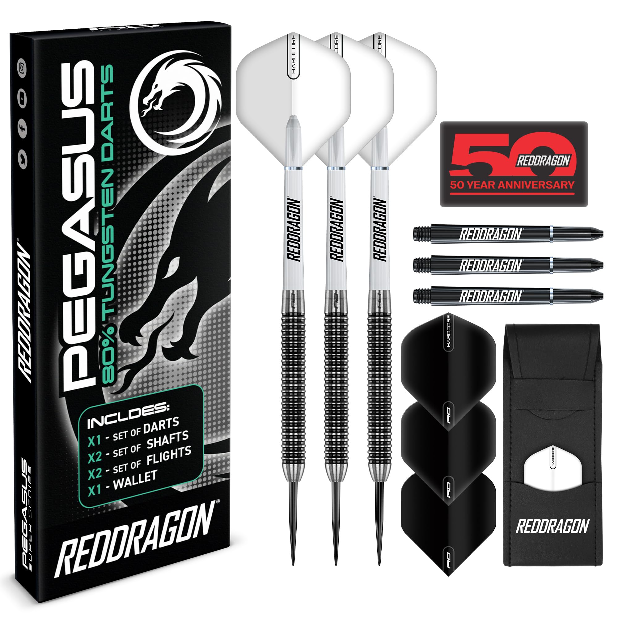 RED DRAGON Darts - Pegasus Profi 80% Tungsten Darts Set | Erhältlich mit Dartpfeile Metallspitze 21g, 23g, 24g, 25g, 26g, 28g, 30g Steeldarts | Dart Pfeile mit Flights, Schäften & Etui Black 23G Schwarz Angebot bei HelloDeals
