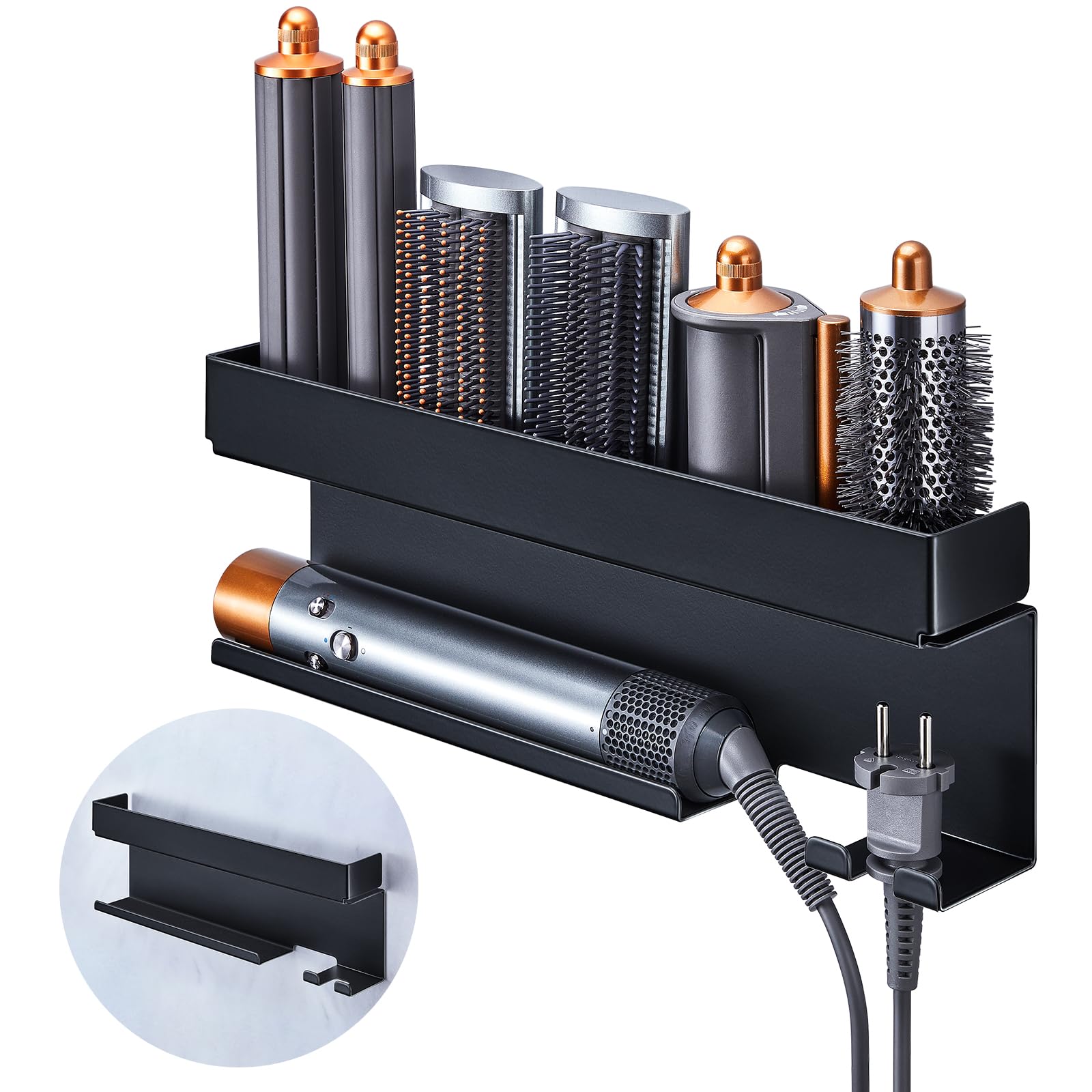 YYBO Föhnhalter Wand Ohne Bohren, Glätteisen Halterung, Föhn Halterung für Glätteisen Lockenstab Styler Zubehör, Fönhalter Wandhalterung, Fönhalterung Bad Lockenstab Halterung (Schwarz) Angebot bei HelloDeals
