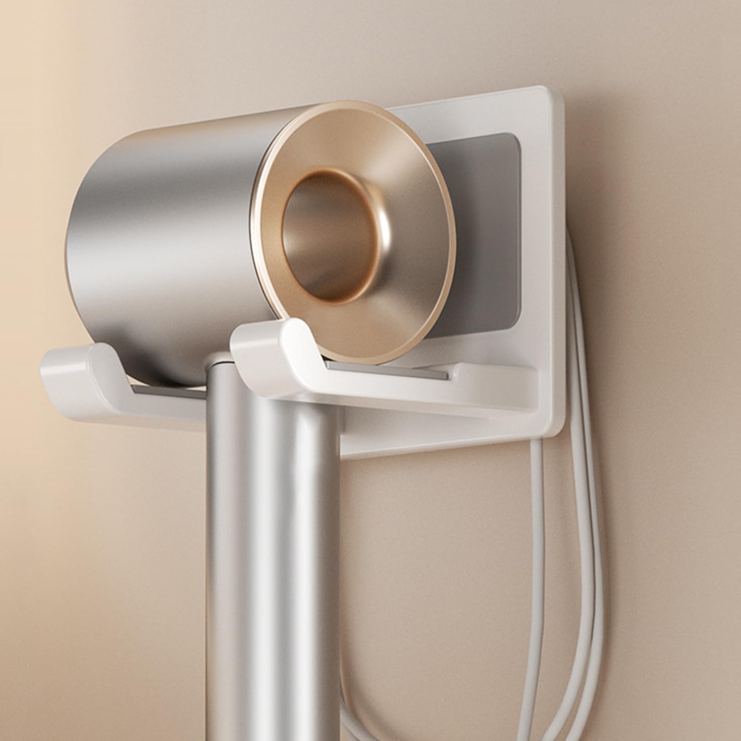 Aluminium Fönhalter ohne Bohren - Mit Kabelaufbewahrung, Föhn Halterung Wandhalterung, föhnhalterung Bad ohne Bohren, Haartrocknerhalter für Bad, Barbershop, Hotel (Weiß) Angebot bei HelloDeals