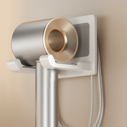 Aluminium Fönhalter ohne Bohren - Mit Kabelaufbewahrung, Föhn Halterung Wandhalterung, föhnhalterung Bad ohne Bohren, Haartrocknerhalter für Bad, Barbershop, Hotel (Weiß) Angebot bei HelloDeals
