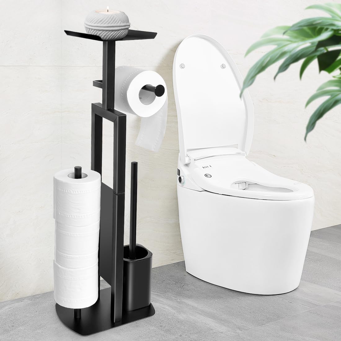 Edelstahl Klopapierhalter Stehend mit Klobürste - Toilettenpapierhalter mit Feuchttücherbox, Toilettenpapierhalter mit WC Bürste Stand WC Garnitur für Toilettenpapier & Toilettenbürste Angebot bei HelloDeals