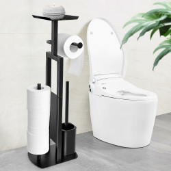 Edelstahl Klopapierhalter Stehend mit Klobürste - Toilettenpapierhalter mit Feuchttücherbox, Toilettenpapierhalter mit WC Bürste Stand WC Garnitur für Toilettenpapier & Toilettenbürste Angebot bei HelloDeals