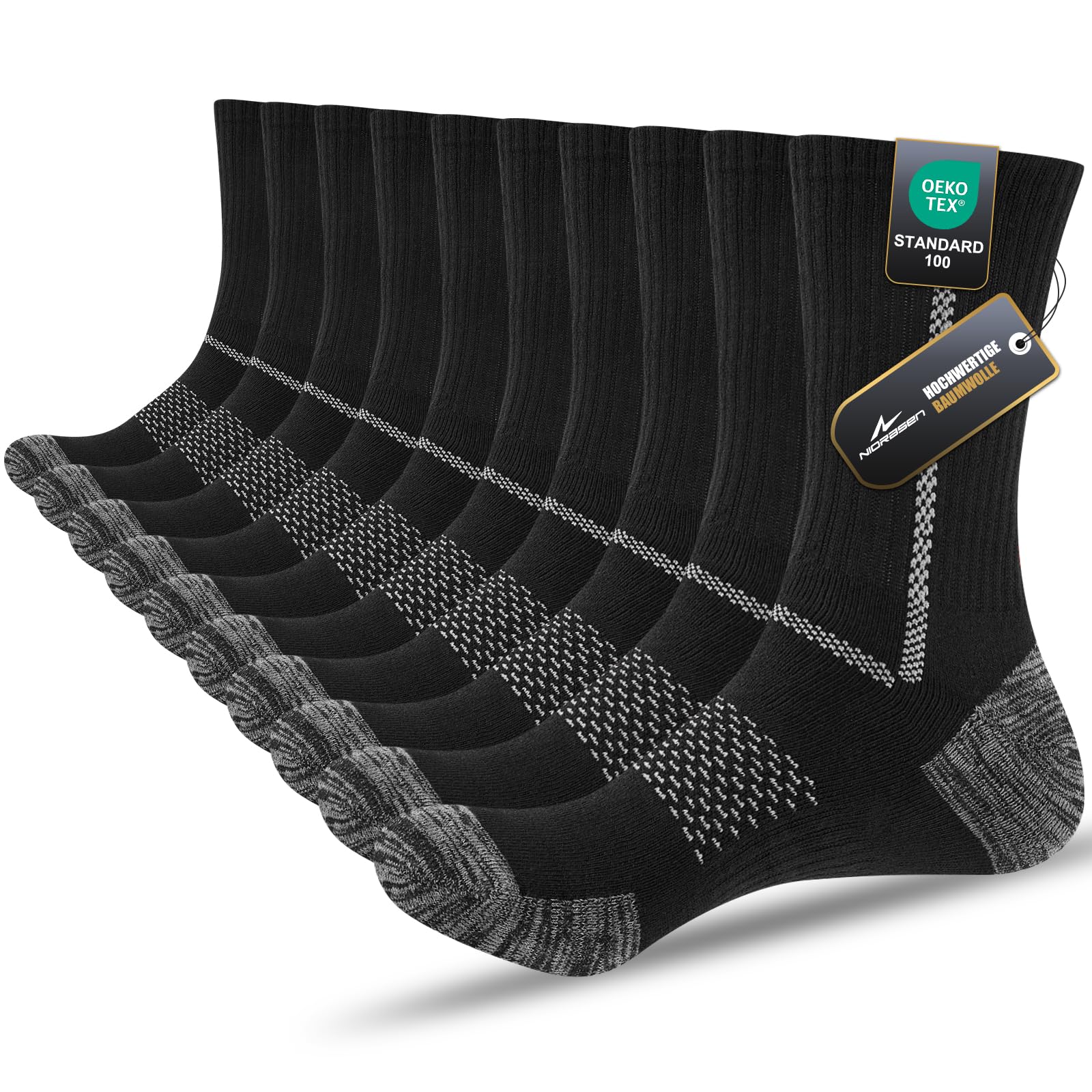 Socken Herren, Gepolstert Atmungsaktive Wandersocken Sportsocken, Baumwolle Crew Tennissocken Arbeitssocken Laufsocken 5 Paar 43-46 Schwarz Angebot bei HelloDeals