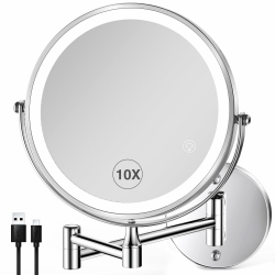 8,5-Zoll aufladbare Wandmontierte beleuchteter Makeupspiegel, schminkspiegel mit Beleuchtung doppelseitiger 1X/10X LED-Vergrößerungs-Dekospiegel mit Lichtern Silber 10X Angebot bei HelloDeals