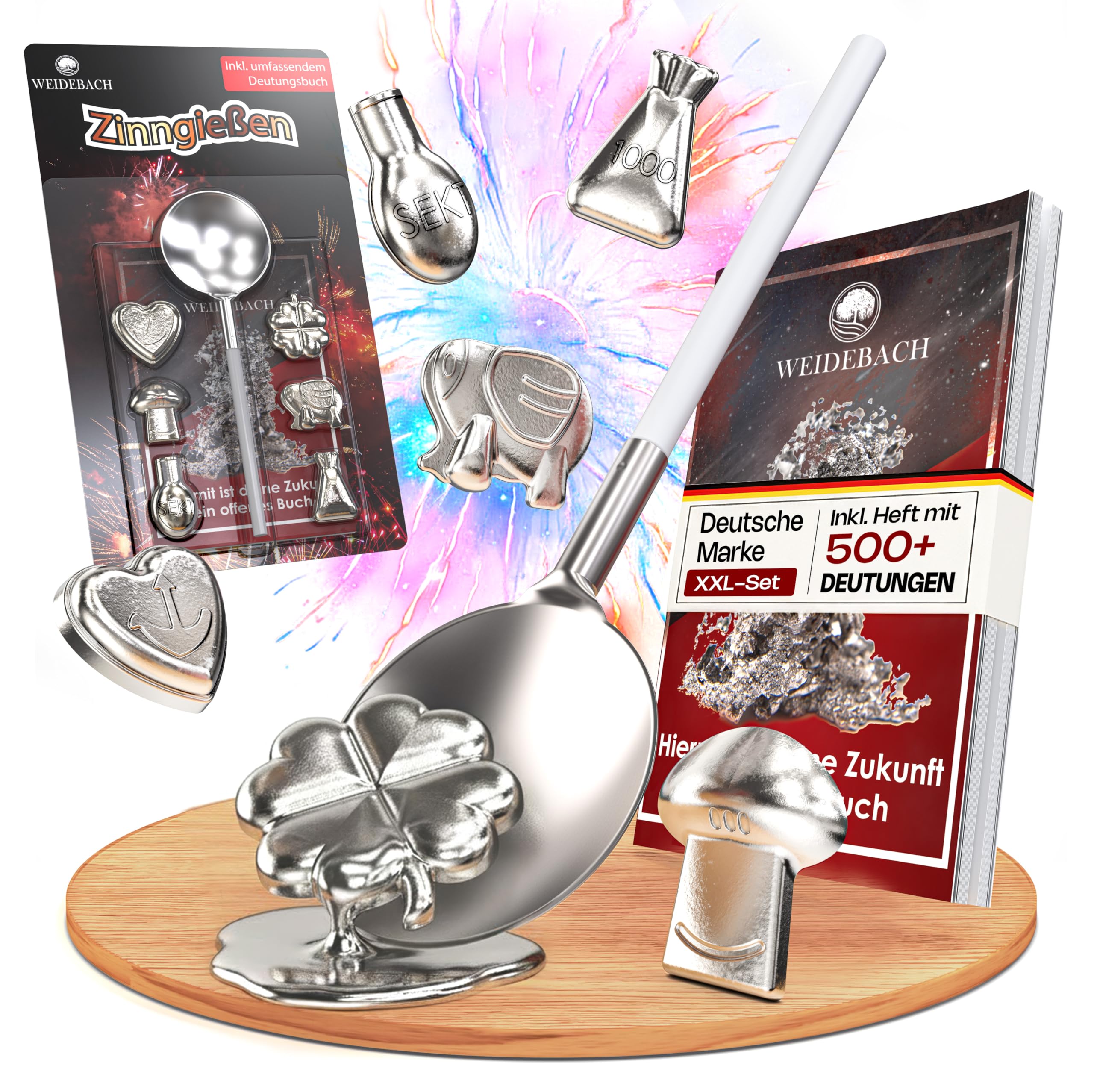 Zinngießen Set [VERSION 2025] 8 Teilig, Bleigießen Alternative inkl. Buch mit über 500 Deutungen, ungiftiges Zinn Giessen als Silvester Spiel, umweltfreundlich Zinn Giessen Set, Silvester Angebot bei HelloDeals