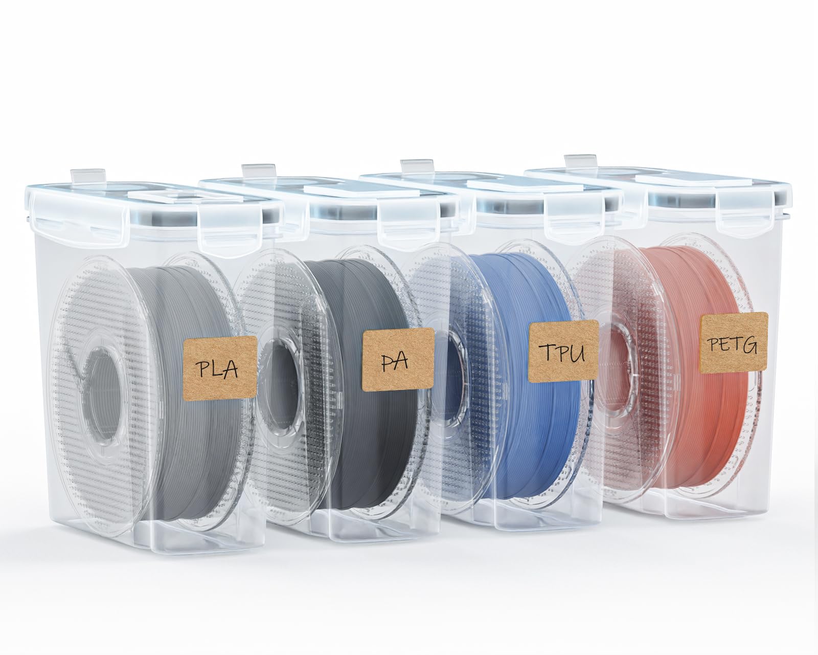 YOOPAI Filament Aufbewahrungsbox - 4 Pack Filament Container für 3D Druck Filament Versiegelung und Schutz - Tragbare Aufbewahrung mit Trockenmittel&Etiketten, wasser- und staubdicht 4.0L Packung mit 4 Angebot bei HelloDeals