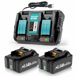 2 Stück 18V 5.5Ah Ersatzakku + 6A DC18RD Dual Port Ladegerät Kompatibel mit Makita 14.4V-18V BL1830 BL1850 BL1860 BL1840 BL1830B etc Werkzeugakku und DC18RC DC18RD DC18SF DC18RA DC18RF Ladegerät Angebot bei HelloDeals