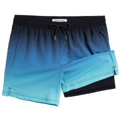 MaaMgic Badehose für Herren mit Kompression Badeshorts 2 in 1 | 5.5" Schnelltrocknend lässige Swim Shorts Kurz Boardshorts mit Innenhose Reißverschlusstasche XS - XXL XL 5.5 Farbverlauf Eisblau Angebot bei HelloDeals