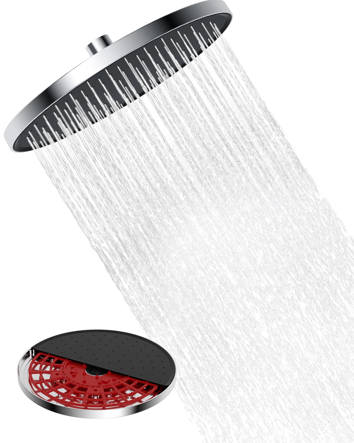 Hibbent Selbstreinigende Regendusche Duschkopf, Fester Duschkopf Regendusche 10 Zoll, Runder Regenduschkopf mit Reinigungsvorrichtung, Chrom Chrom/Schwarz - 10 Zoll Rund Angebot bei HelloDeals