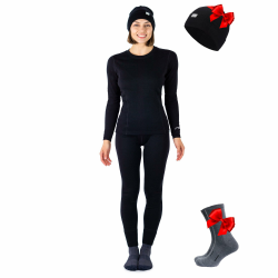 Merino.tech Merino Unterwäsche Damen Set + Mütze – Merino Langarm Damen und Hose aus Merinowolle Schwarz S Angebot bei HelloDeals