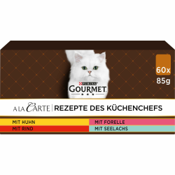 Gourmet A la Carte Katzenfutter nass, Sorten-Mix, 60er Pack (60 x 85g) Huhn, Rind, Forelle, Seelachs 5.1 kg (1er Pack) Angebot bei HelloDeals