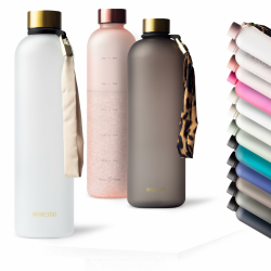 MAMEIDO Trinkflasche mit Zeitmarkierung 1 l Kohlensäure geeignet, auslaufsichere Water Bottle, Wasserflasche BPA frei für Sport, Gym & Büro (Frosted White Gold) 1000 ml Frosted White Gold Angebot bei HelloDeals