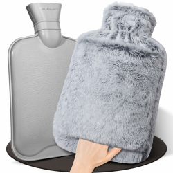 Wärmflasche mit Bezug, 2L Wärmeflasche Groß Flauschig,Wärmflaschen mit Känguru-Tasche,Auslaufsicher und Getestet, Bettflasche lange warm, Hot Water Bottle (Grau) Angebot bei HelloDeals