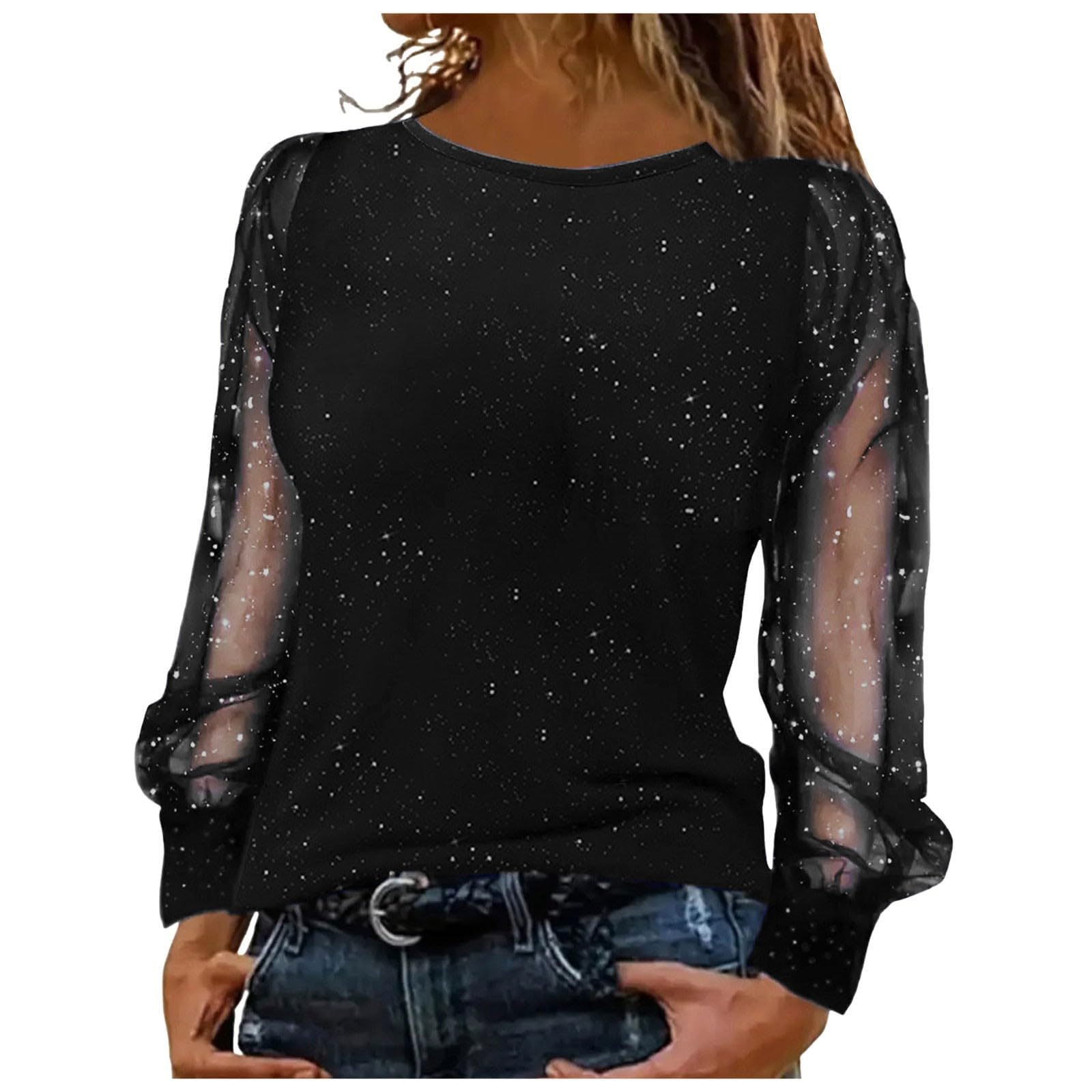 Glitzer Oberteile Damen Silvester Outfit Elegant Sexy Casual Pailletten Oberteile Festliche Pailletten Tunika Blusen Schwarz M Angebot bei HelloDeals