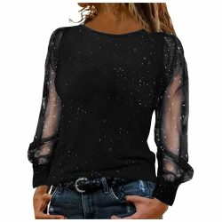 Glitzer Oberteile Damen Silvester Outfit Elegant Sexy Casual Pailletten Oberteile Festliche Pailletten Tunika Blusen Schwarz M Angebot bei HelloDeals