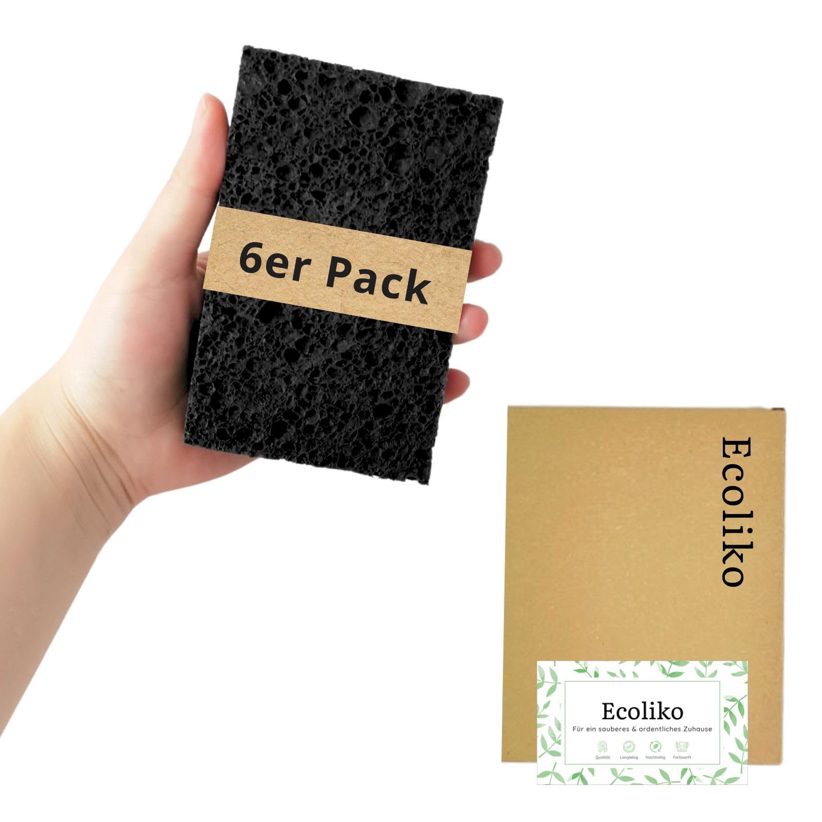 Quellschwamm aus Zellulose, Schwamm ohne Mikroplastik, Schwarz [6er Pack] biologisch abbaubar | saugstark & waschbar | aufgequollen ca. 11×6,5×1,5cm Angebot bei HelloDeals