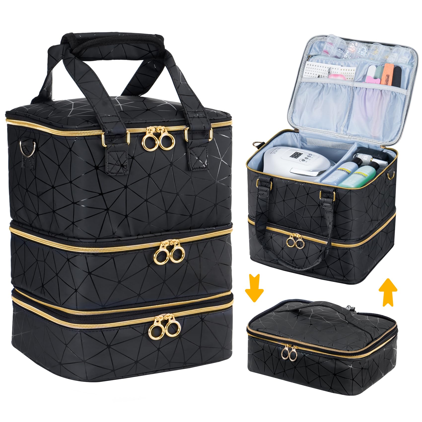 Uross Nagellack Aufbewahrung Nagellack Organizer für 84 Flaschen und 1 LED-Nagellampe, 3 Etagen Nagellacks Aufbewahrung Tasche für Nageldesign Zubehör（Schwarz） X Large - 11 x 9.5 x 13 inch (84 bottles) Schwarz Angebot bei HelloDeals