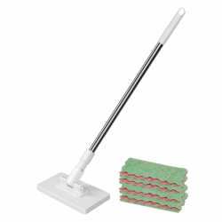 Neu Wischmopp Mit Druck-Klemm-System Mit 4 Stück Mop Pads, Wischer Mop Ohne Händewaschen, Automatisches Klemmtuch, EIN Taste Zum Wechseln, 360 Grad Beweglicher Drehkopf, Für Haushalt Büro Angebot bei HelloDeals