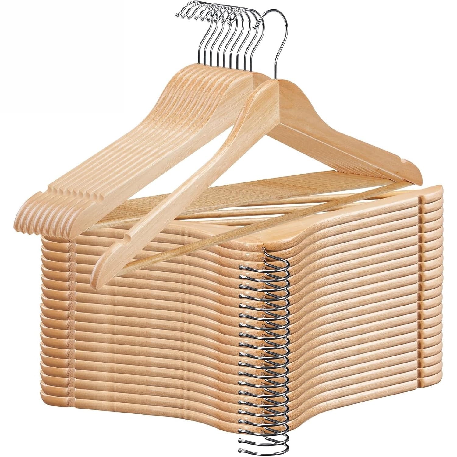 Kleiderbügel Holz 20er Set – Holzbügel aus Massivholz mit Hosensteg, Kerben & 360° Haken für Anzüge, Hemden & Jacken Angebot bei HelloDeals