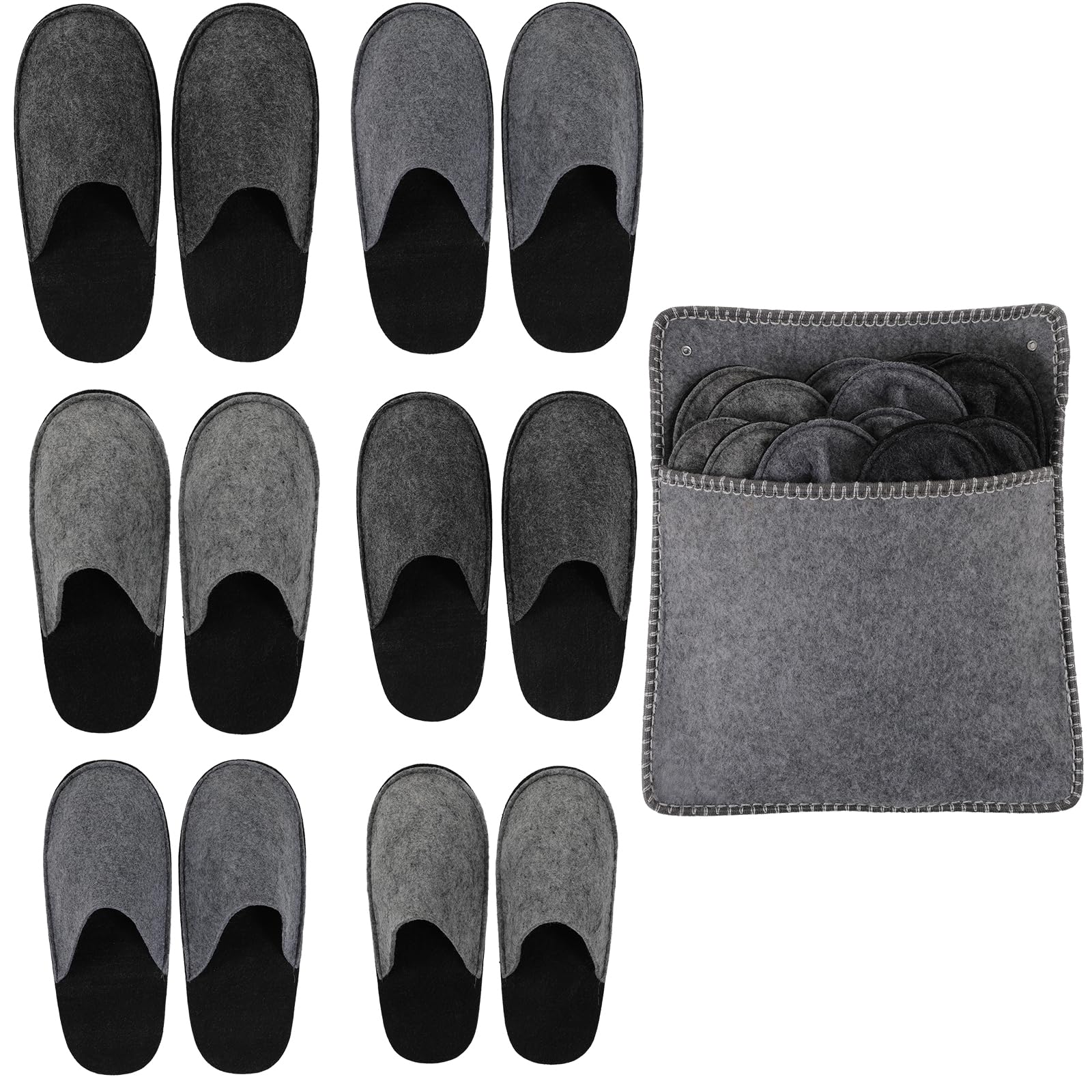 Clevich Gästehausschuhe Set (6 Paar) inkl. Aufbewahrungstasche, Gästepantoffeln aus Filz, Antirutsch-Sohle, Reisehausschuhe, Kinderhausschuhe für Herren, Damen, Winter, Hotel Grau Angebot bei HelloDeals