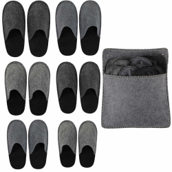 Clevich Gästehausschuhe Set (6 Paar) inkl. Aufbewahrungstasche, Gästepantoffeln aus Filz, Antirutsch-Sohle, Reisehausschuhe, Kinderhausschuhe für Herren, Damen, Winter, Hotel Grau Angebot bei HelloDeals