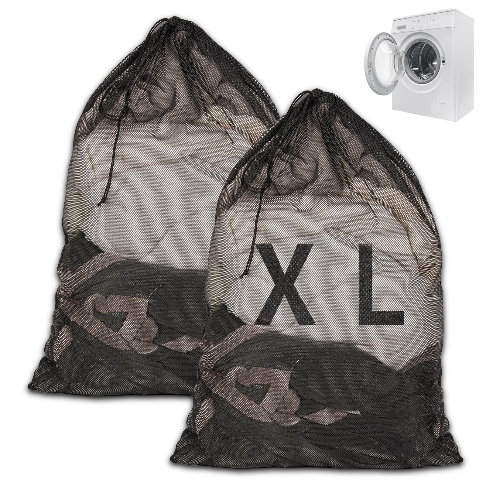 Wäschenetz XXL für Waschmaschine, 2 Stk Wäschesack Waschmaschine 70x90cm, Wäschebeutel mit Kordelstopper Kordelzug, Feinmaschig Wäschesäcke für Schmutzige Kleidung Bettwäsche Plüschtiere(Schwarz) Angebot bei HelloDeals