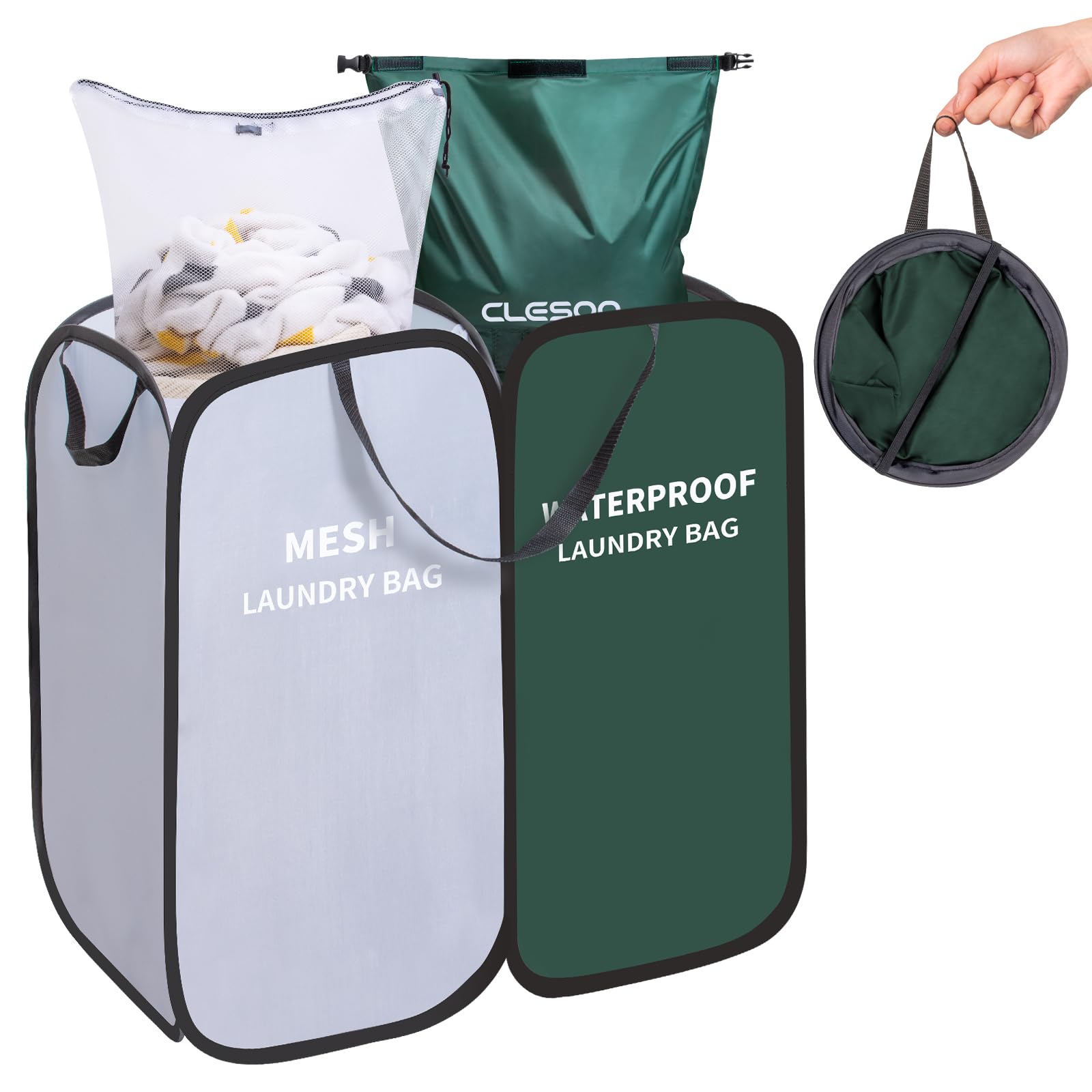 Wäschekorb Faltbar mit Wasserdicht Wäschesack & Abnehmbar Wäschenetz, Pop Up Wäschesammler 2 Fächer, 85L Groß Laundry Baskets mit Griff Wäschesortierer Wäschetonne Wäschetruhe für Bad Waschraum Reisen Angebot bei HelloDeals