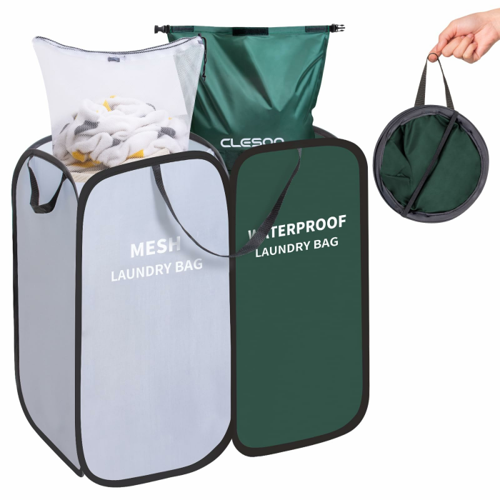 Wäschekorb Faltbar mit Wasserdicht Wäschesack & Abnehmbar Wäschenetz, Pop Up Wäschesammler 2 Fächer, 85L Groß Laundry Baskets mit Griff Wäschesortierer Wäschetonne Wäschetruhe für Bad Waschraum Reisen Angebot bei HelloDeals