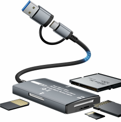 SD Kartenleser USB C&USB, 4-in-1 Kartenlesegerät mit SD/TF/CF/MS, Plug-and-Play, bidirektionale Übertragung, USB&USB C Kartenleser für iPhone 15/16/17, Windows, Linux, Mac OS, Android, Geräte Grau-4 in 1 Angebot bei HelloDeals