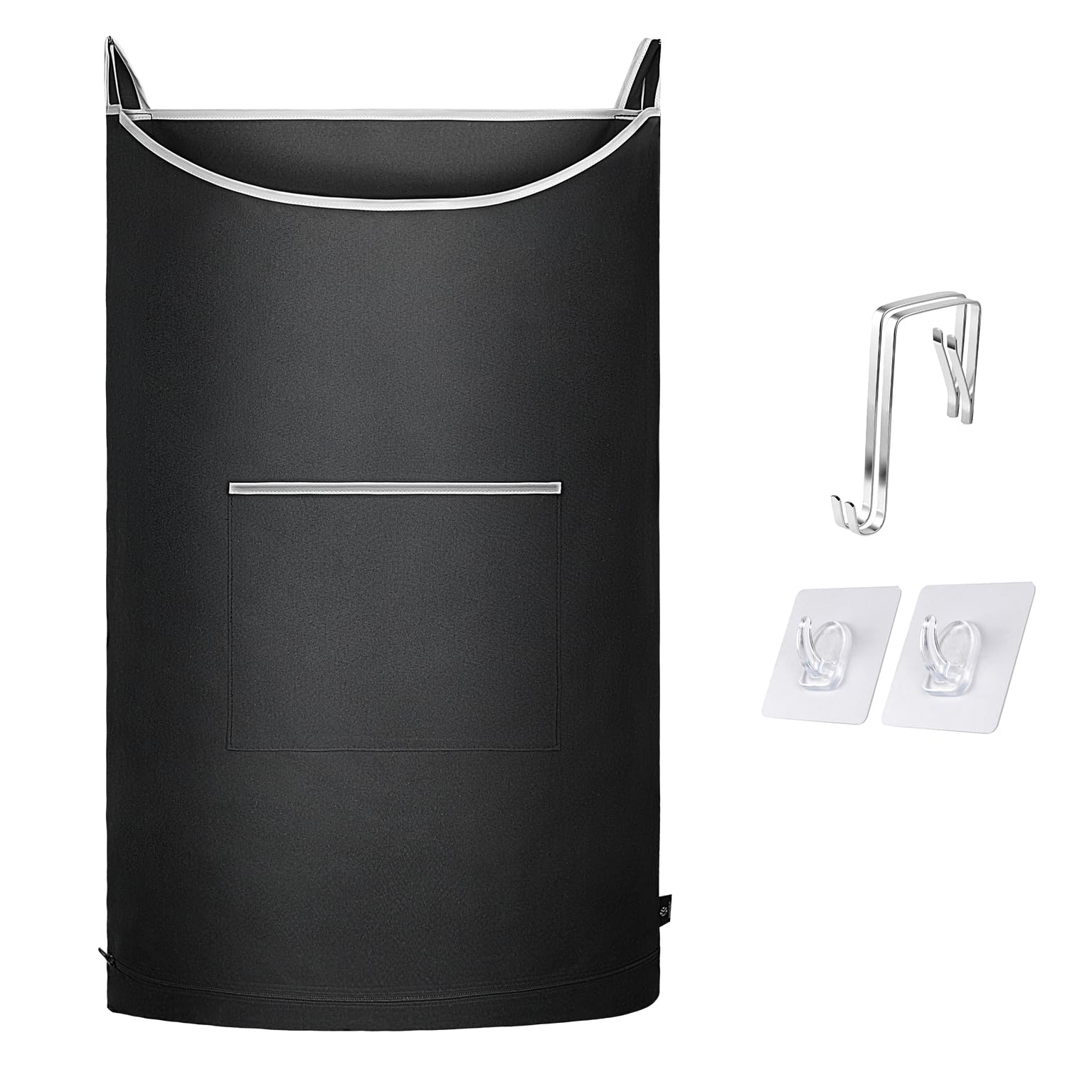 Über-Tür Wäschesammler, Wäschesack zum Aufhängen,Korb für Badezimmer, Schrank, platzsparende Aufbewahrung,wäschekorb hängend mit 2 Stück Edelstahl Haken & 2 Stück Saughaken(89x56CM, Scharz) Schwarz Wäschekorb Angebot bei HelloDeals
