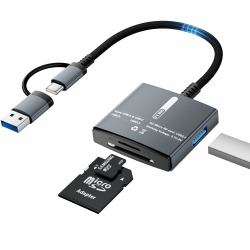 SD Kartenleser USB C & USB 3.0 Stecker, 3 in 1 Kartenlesegerät mit SD, Micro SD/TF and USB Anschluss, Plug-and-Play, SD Card Reader für iPhone 17/16/15, iPad, MacBook und Android-Geräte Angebot bei HelloDeals