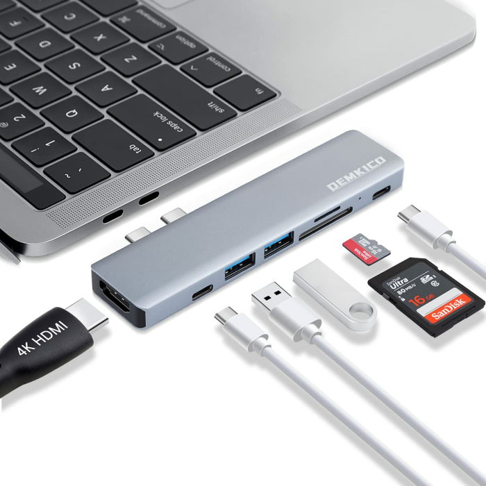 7 in 2 USB C Hub für MacBook Pro/Air, Dock mit 4K HDMI, USB 3.0 & 2.0, SD/TF Kartenleser, Thunderbolt 3 (87W PD) und USB C Port Angebot bei HelloDeals