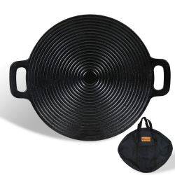 CCLIFE BBQ Grillpfanne Koreanische Grillpfanne aus Gusseisen Runde Grillplatte Antihaftbeschichtung,Doppelgriffe für Camping Durchmesser 29cm, mit Tasche Angebot bei HelloDeals