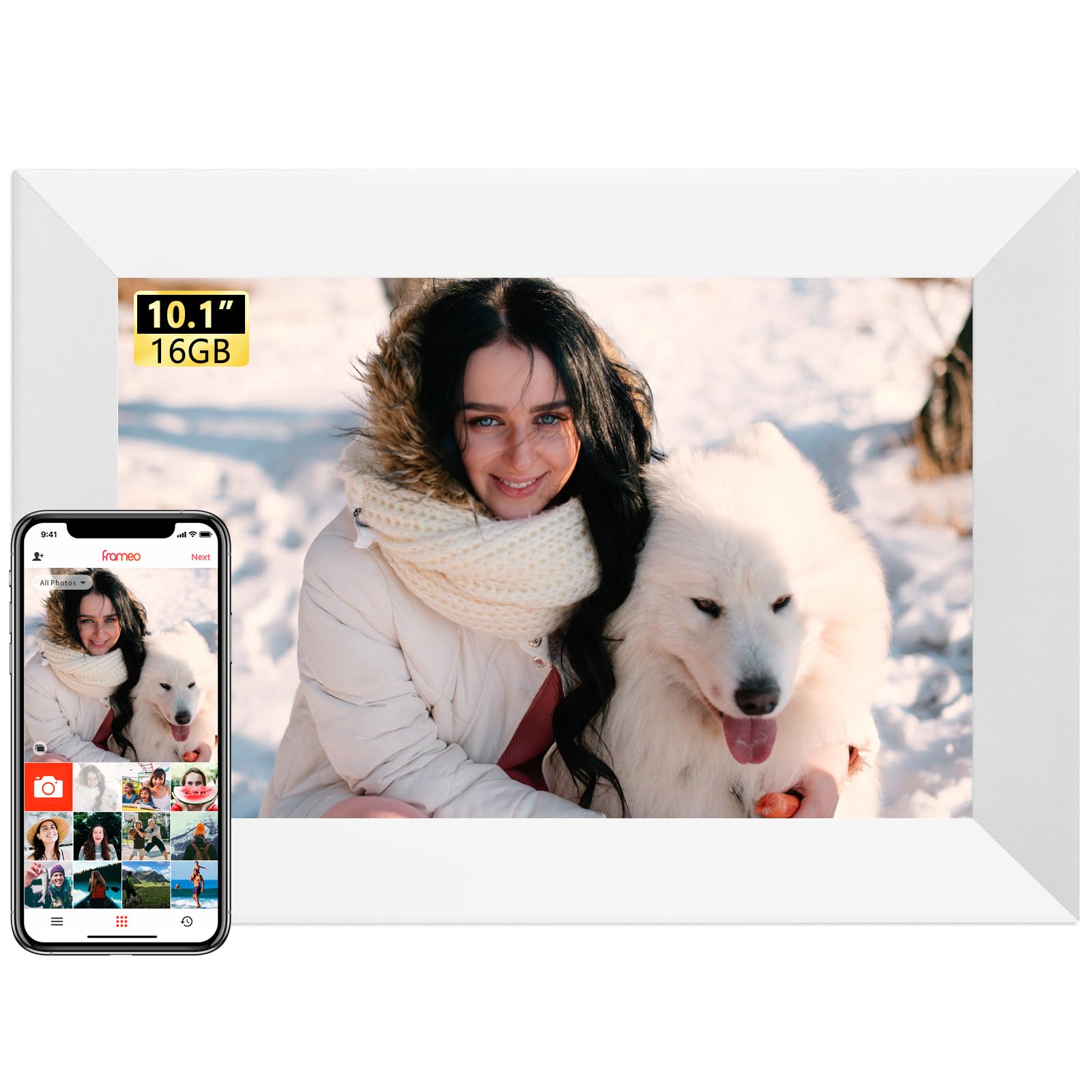 Frameo WLAN Digitaler Bilderrahmen 10,1 Zoll – HD 1280x800 IPS Touchscreen Elektronischer FotoRahmen mit 16GB Speicher, Auto Drehung, Einfache Weitergabe von Fotos Videos über Frameo App -Weiß 10.1 Zoll-16G-Weiß Angebot bei HelloDeals