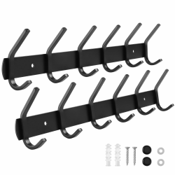 Hakenleiste Kleiderhaken 2 Stück Wand Wandhaken Bad Badzimmer Küche Tür Garderobe Garderobenhaken für Kleidung, Edelstahl Malprozess Halter (6 Haken) 42cm (Schwarz) Angebot bei HelloDeals