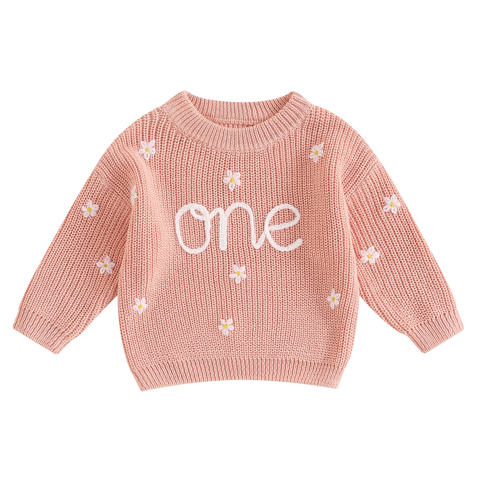 L&ieserram Baby Mädchen Jungen 1. Geburtstag Gestrickt Pullover Jumper Langarm Strickpullover Pulli Kleinkinder Kleidung Outfit Knitted Sweater 1 Jahr Gänseblümchen - Pink 9-12 Monate Angebot bei HelloDeals