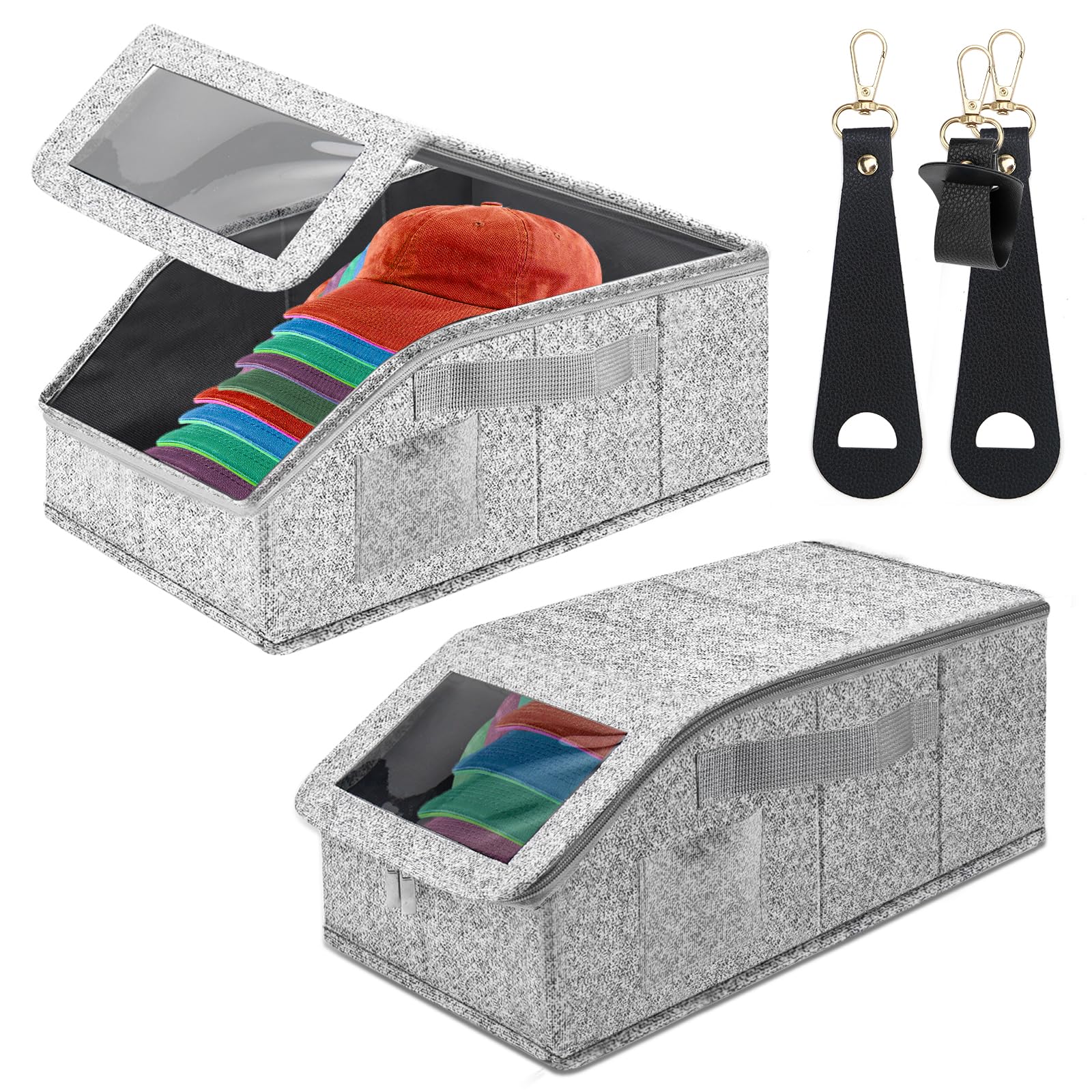 Mützen Aufbewahrung 2 Stück, Baseball Cap Organizer, Mit 48 Caps Fassungsvermögen, Großvolumige Deckelboxen Mit Transparentem Deckel Zur Schrankorganisation (2) Angebot bei HelloDeals