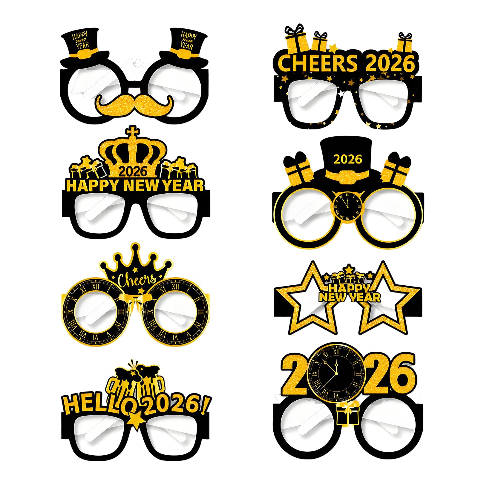 xianshi 8 Stück Happy New Year 2026,Silvester Brille 2026,Deko Party Brillen Eve Jahr,Neues Years Accessoires,Decoration Neujahrsbrille Silvesterdeko,Neujahrsbrillen Year-Glitzer-Partybrillen Angebot bei HelloDeals