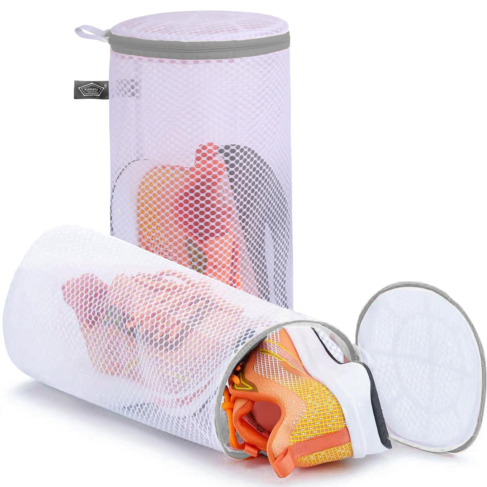 Kimmama Schuhe Waschbeutel Sneaker Mesh Waschreinigungsbeutel 125 g/m² Netzstoff Langlebiger und wiederverwendbarer Waschbeutel, Reiseorganisationstasche (7"× 15") 2Schuh-Tasche(17x17x38cm) Grau Reißverschluss Angebot bei HelloDeals