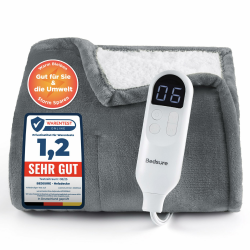 BEDSURE Heizdecke mit Abschaltautomatik Wärmedecke Geschenke für Frauen Weihnachten für Mama, Elektrische Kuscheldecke mit 6 Heizstufen & 10 Stunden Timer, 200x180cm, Grau 180 x 200 cm 01 - Grau Angebot bei HelloDeals