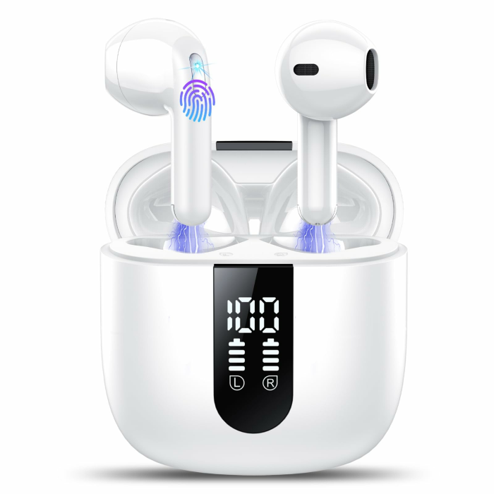 Bluetooth Kopfhörer, In Ear Kopfhörer Kabellos Bluetooth 5.4 Kabellose Kopfhörer mit 4 Mic, 2025 Kabellose Kopfhörer 50 Std ENC Noise Cancelling Earbuds Tiefer Bass, IP7 Wasserdicht Ohrhörer, USB-C Snow white Angebot bei HelloDeals