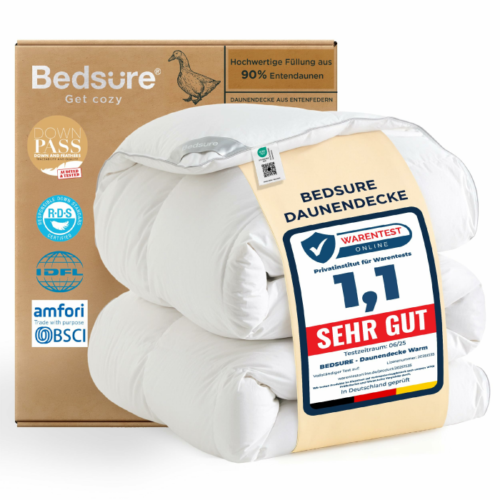 BEDSURE Daunendecke 155x220 Daunen Bettdecke - Warm Winterdecke 90% Daunen und 10% Federn 1080 gr. Füllung, Federbettdecke with Öko-Tex Zertifikat, Waschbar Steppdecke Weiß 01weiß - Warme Daunendecke (90 Daunen / 10 Federn) 155 x 220 cm Angebot bei HelloDeals