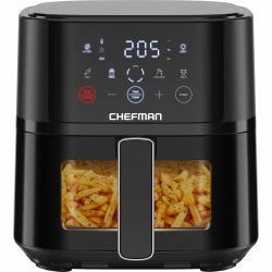 Chefman Heißluftfritteuse - 3,75 l kompakte Heissluftfritteuse für schnelle Mahlzeiten, mit Hi-Fry Technologie, Sichtfenster, Touch Controls, antihaftbeschichtet und spülmaschinenfest - Schwarz 3.75L Angebot bei HelloDeals
