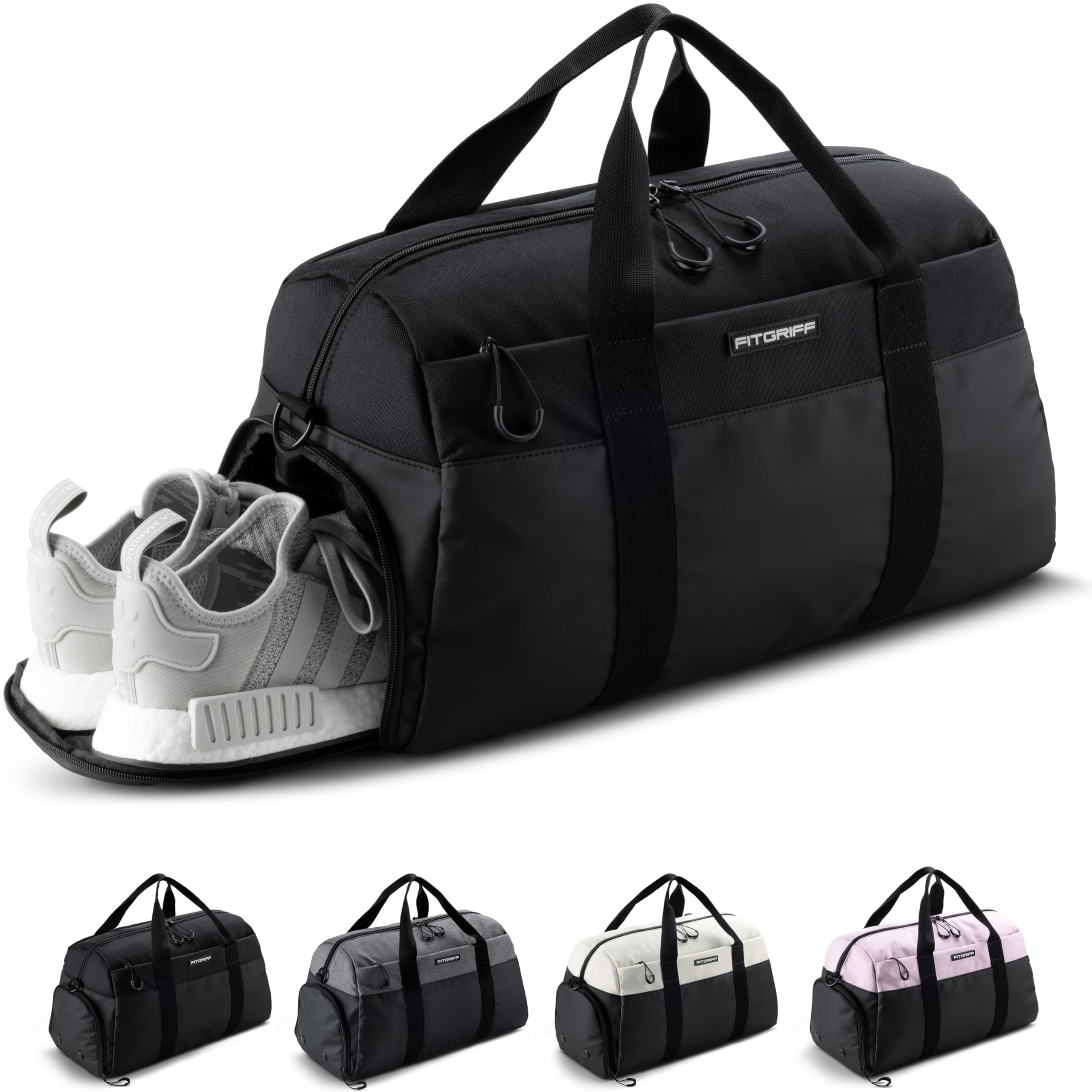 Fitgriff® Sporttasche & Reisetasche V2 für Damen und Herren - mit Schuhfach & Nassfach - Tasche für Sport, Fitness, Reisen - Trainingstasche, Gym Bag, (Full Black, Small) Full Black 47 x 25 x 27 cm (Small) Angebot bei HelloDeals