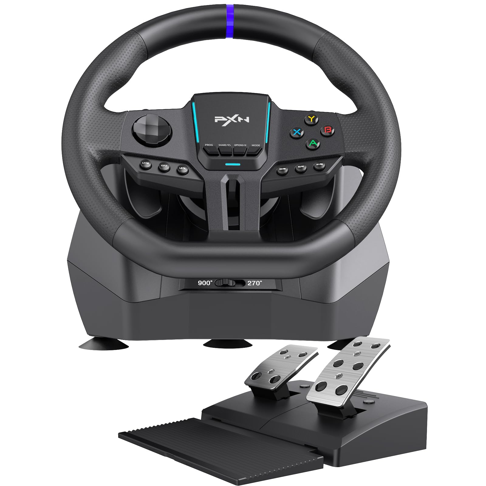 PXN V900 Gen2 Gaming Lenkrad mit Hall-Pedalen – 16-Bit USB PC-Lenkrad mit 270°/900° Drehung, Vibrationsfeedback, Schaltwippen und App-Steuerung – kompatibel mit PC, Xbox, PS4, PS3, Switch Angebot bei HelloDeals